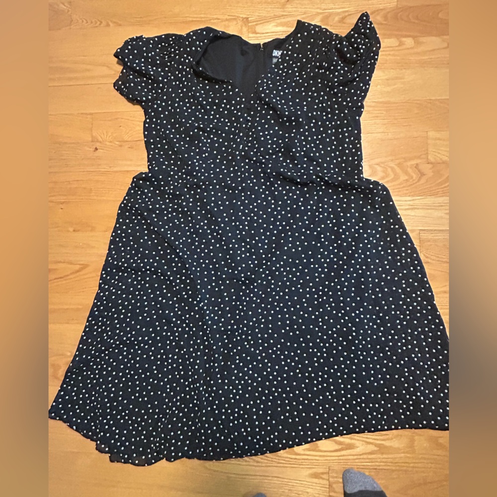 DKNY Black Dress with White Polka Dot Print
